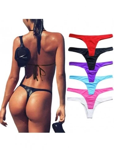 Tankinis Women's Sexy Bikini Thong Bottom Ruched Brazilian Beachwear Cheeky Swimwear - Z-red - CX18TY75MX5 $22.16