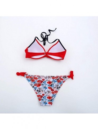 Sets Swimsuits for Womens- Cross Bandage Bikini Set Push-Up Brazilian Swimwear Beachwear Swimsuit - B-red - CJ18MH59LM8 $16.11