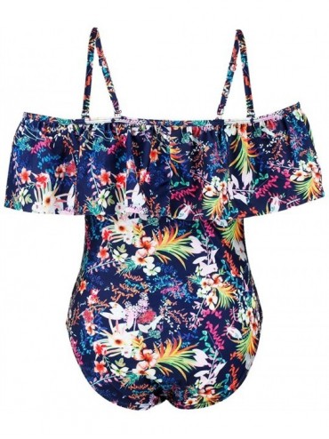 One-Pieces Swimsuit for Women- One Piece Bathing Suit Flounce Off Shoulder Criss Cross Swimwear - Purple(floral) - CN18E8O6NE...