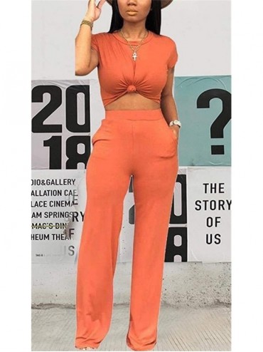 Sets Women's Casual 2 Piece Outfits Jogging Suits Crop Top & Wide Leg Long Pants Tracksuit With Pockets - Z-orange - CP18WITU...
