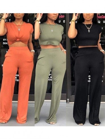 Sets Women's Casual 2 Piece Outfits Jogging Suits Crop Top & Wide Leg Long Pants Tracksuit With Pockets - Z-orange - CP18WITU...