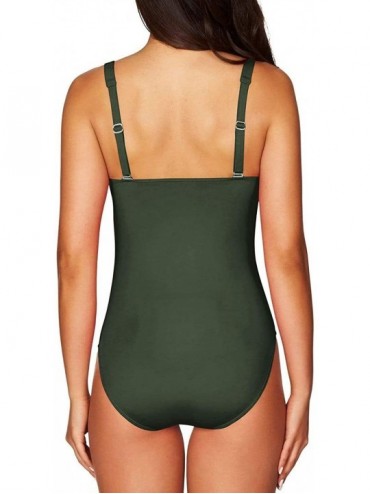 Sets Women's Square Neck High Cut One Piece Padded Swimsuit Bathing Suit - Ruched-army Green - CZ190XCKLDT $22.52