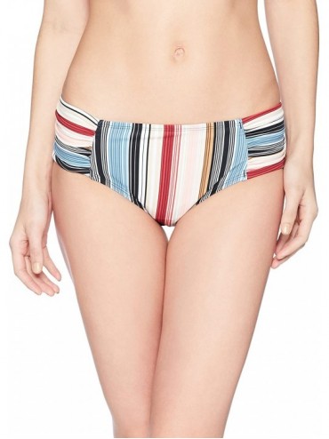 Tankinis Women's Swimwear Bikini Bottom - Raisin/Blue Stripe Tab Hipster - CR185NQQ9US $15.15