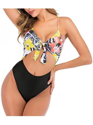 Racing Women One Piece Swimsuit Tummy Control Swimwear Beachwear Padded Push-up Bra Bikini Set Bathing Suits - 01 Yellow - CI...
