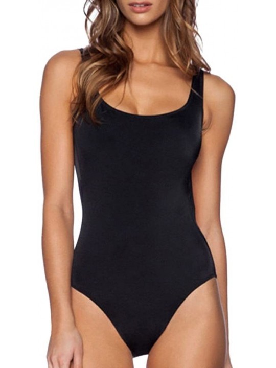 Tankinis One Piece for Women Retro Elastic High Cut Low Back Swimwear Bathing Suits Swimsuit - A_black - C2195NICU7H $13.85
