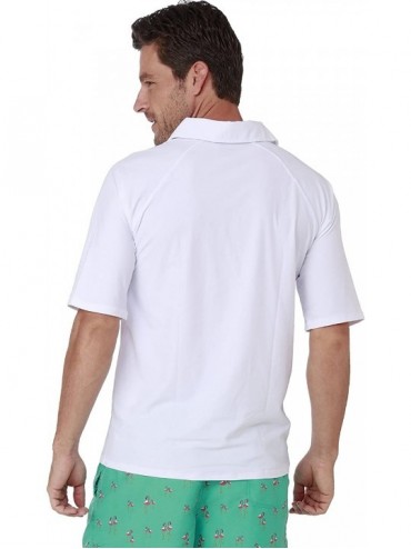 Rash Guards Men's Short Sleeve Loose Fit Rash Guard Swim Shirt UPF 50+ Rashguard - White - CK186849ILT $22.22