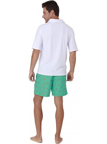 Rash Guards Men's Short Sleeve Loose Fit Rash Guard Swim Shirt UPF 50+ Rashguard - White - CK186849ILT $22.22