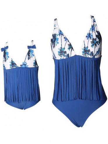 One-Pieces Family Match Swimwear Mom and Me Ruffle Floral Printed One Piece Swimwear Bikini - Blue - CZ195ZZ5HOH $33.15