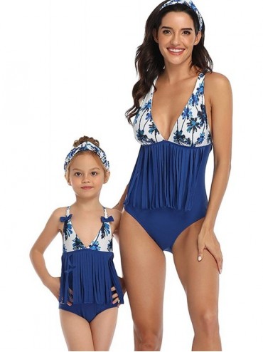 One-Pieces Family Match Swimwear Mom and Me Ruffle Floral Printed One Piece Swimwear Bikini - Blue - CZ195ZZ5HOH $14.39