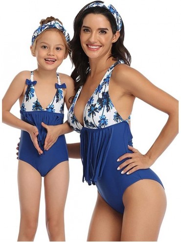 One-Pieces Family Match Swimwear Mom and Me Ruffle Floral Printed One Piece Swimwear Bikini - Blue - CZ195ZZ5HOH $14.39