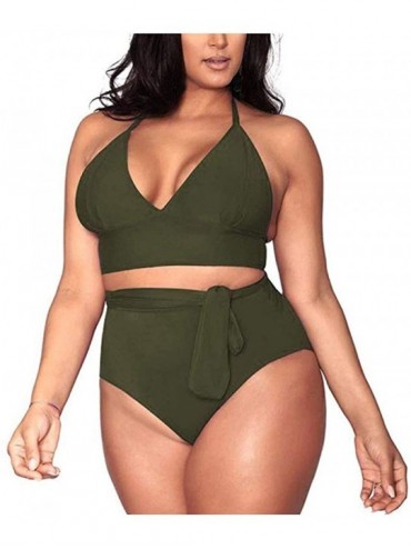 Sets Plus Size Bathing Suits for Women High Waisted Tummy Control Swimwear Swimsuit Full Coverage - Green - CV197H0HRMM $30.36