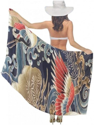 Cover-Ups Women Chiffon Sarong Beach Bikini Cover Up Wedding Party Shawls Wraps - Japanese Great Wave Crane Art - CI1908OQ8HH...