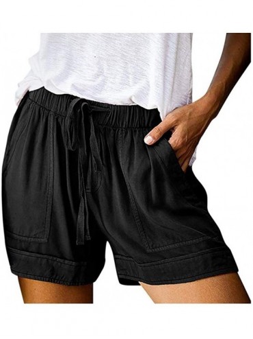 Sets Womens Comfy Drawstring Splice Casual Elastic Waist Pocketed Loose Shorts Pants - Black - CE199CR2S0G $52.71