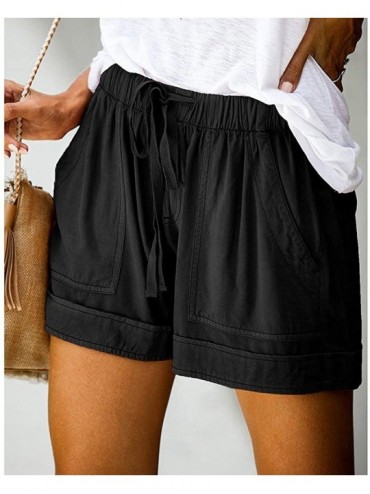 Sets Womens Comfy Drawstring Splice Casual Elastic Waist Pocketed Loose Shorts Pants - Black - CE199CR2S0G $23.43