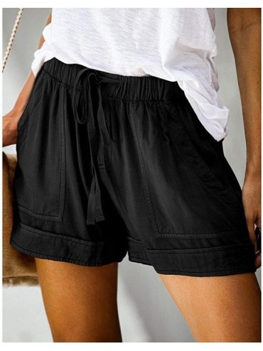 Sets Womens Comfy Drawstring Splice Casual Elastic Waist Pocketed Loose Shorts Pants - Black - CE199CR2S0G $23.43