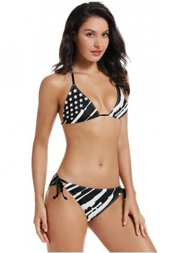 Sets Us Guns Profile in Black Ladies Back Lace Up Bikini Cosy Women's Bathing Suit - CX198H8L6CH $26.89