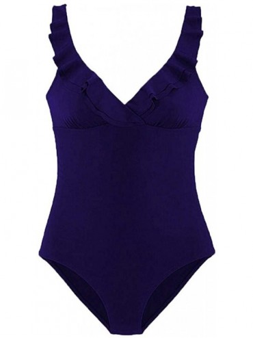 Board Shorts Women Two Piece Swimsuit High Waisted Off Shoulder Ruffled Bikini Set - D-navy - CJ194EARDSQ $18.04