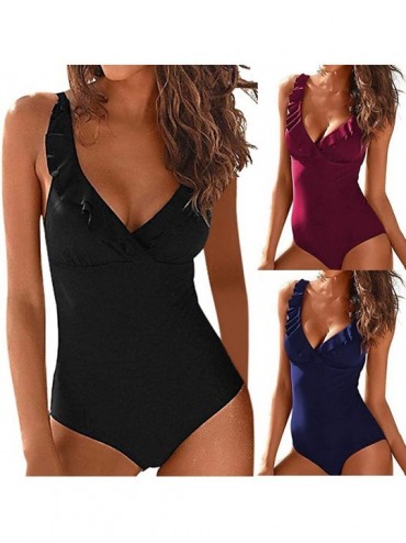 Board Shorts Women Two Piece Swimsuit High Waisted Off Shoulder Ruffled Bikini Set - D-navy - CJ194EARDSQ $18.04