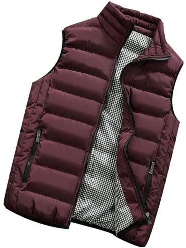 Racing Men's Autumn Winter Full Zip Lightweight Water-Resistant Packable Puffer Vest - Wine - CS1954RZ2DY $47.58