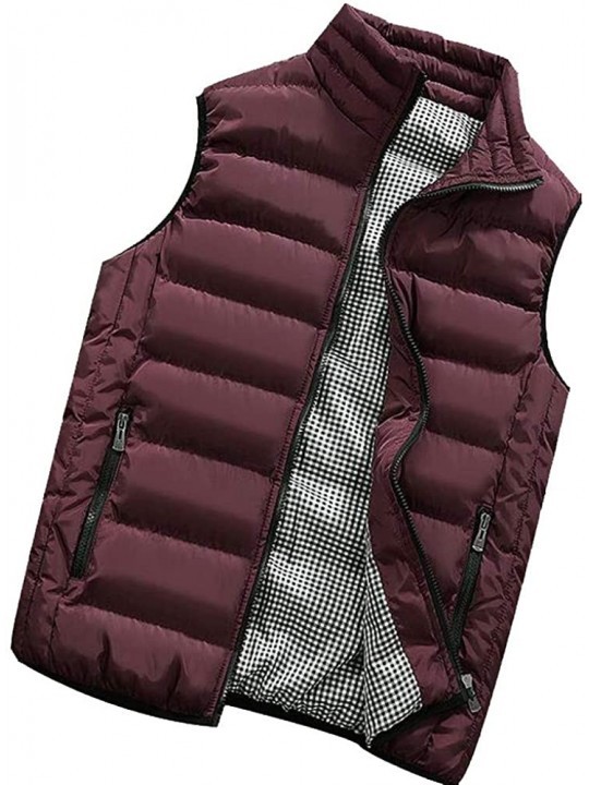Racing Men's Autumn Winter Full Zip Lightweight Water-Resistant Packable Puffer Vest - Wine - CS1954RZ2DY $19.41