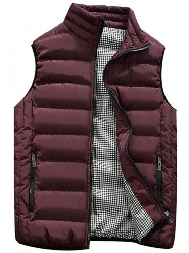 Racing Men's Autumn Winter Full Zip Lightweight Water-Resistant Packable Puffer Vest - Wine - CS1954RZ2DY $19.41