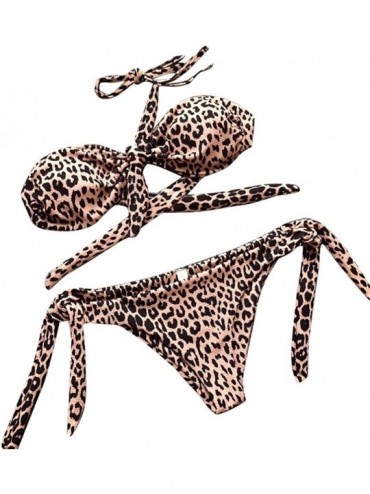 Sets Skimpy Bikini-Women Leopard Printed Bikini Set Push-Up Padded Bow Swimwear Swimsuit Beachwear - Brown - CE19467E4AW $9.52