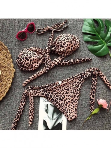 Sets Skimpy Bikini-Women Leopard Printed Bikini Set Push-Up Padded Bow Swimwear Swimsuit Beachwear - Brown - CE19467E4AW $9.52