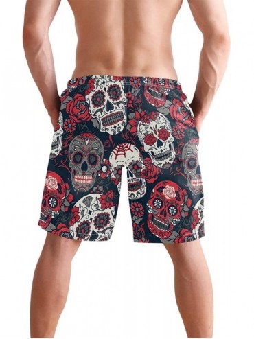 Trunks Day of The Dead Colorful Sugar Skull Men Hot Summer Swim Trunks Sports Running Bathing Suits with Mesh Lining - Multi ...