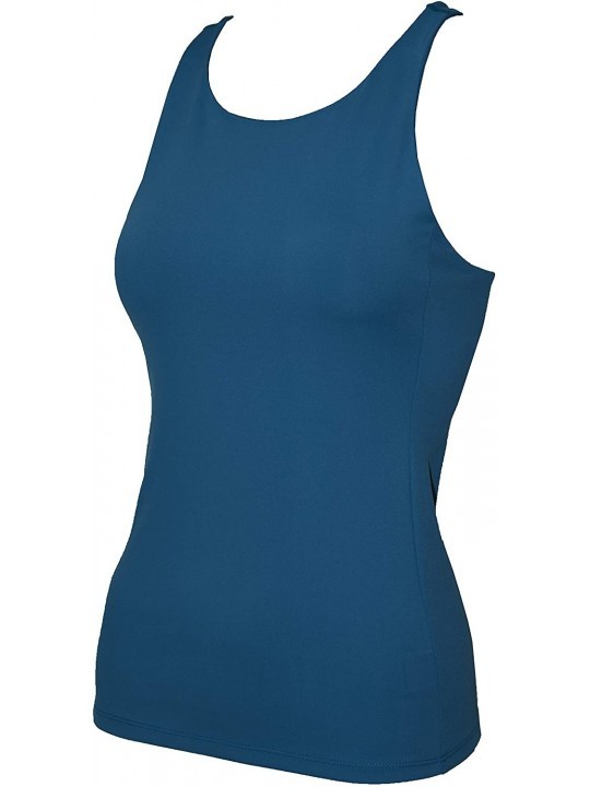 Rash Guards Women Plus Size UPF50+ Tankini Sleeveless Bra Top Swim Rash Guard - Y_green Blue - CZ18TI2HRZC $36.72