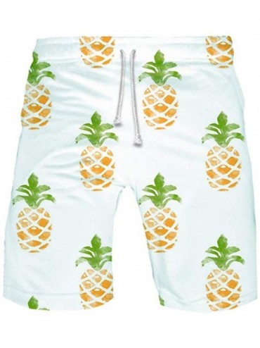 Board Shorts Mens Fruits 3D Swim Trunks Summer Board Beach Shorts Bathing Suit - Pineapple - CV18ULX7204 $41.11