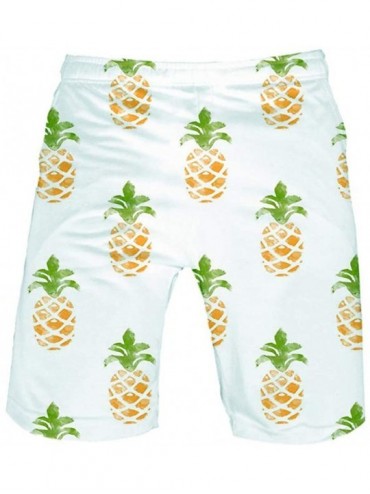 Board Shorts Mens Fruits 3D Swim Trunks Summer Board Beach Shorts Bathing Suit - Pineapple - CV18ULX7204 $17.62