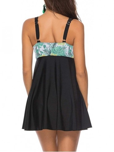 One-Pieces Women's Tankini Swimsuit Floral Print Two Piece Bathing Suit Swimdress Plus Size Swimwear Black & Green Floral 2 -...