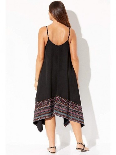 Cover-Ups Women's Plus Size Diane Handkerchief Cover Up Dress - Black Multi Border - CO18A80723L $31.13
