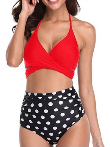 Tankinis Womens Swimsuits Bikini- Women Wrap Bikini Set Push Up High Waisted 2 Piece Swimsuits - Y04-red - CP19DW62YG4 $27.55