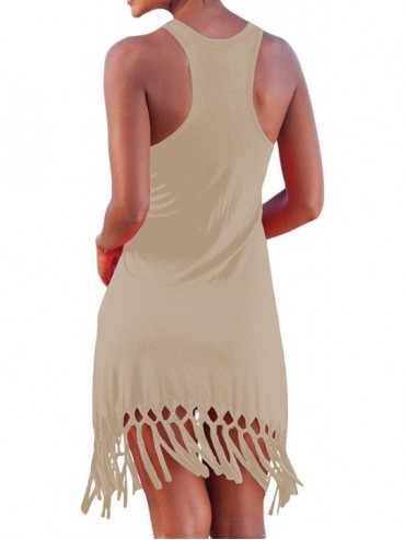 Cover-Ups Women's Summer Sleeveless Beach Dress Bikini Cover Up Tank Vacation Dresses - Khaki - C919COI5X4S $17.43