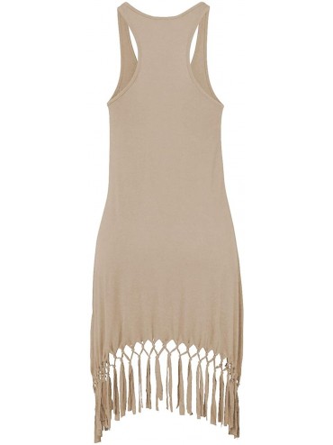 Cover-Ups Women's Summer Sleeveless Beach Dress Bikini Cover Up Tank Vacation Dresses - Khaki - C919COI5X4S $17.43