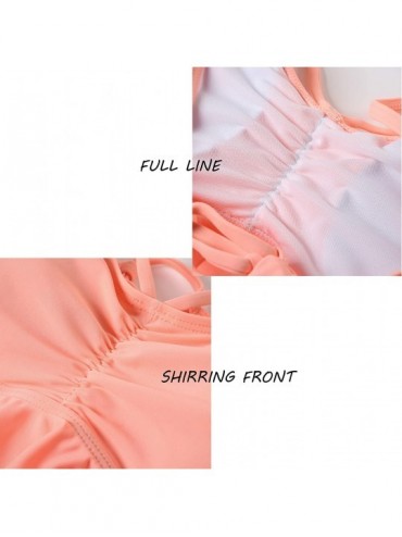 Sets Women's Ruffle Bikini Swimsuit High Waisted Bottom Plus Size Swimwear Tankini - Orange Pink-84 - C818AR2K58Y $12.91