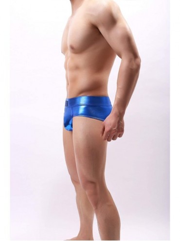 Briefs Men's Shiny Metallic Mini Boxer Briefs Performance Trunks Underpants - Blue - C818ADXQHLN $13.62