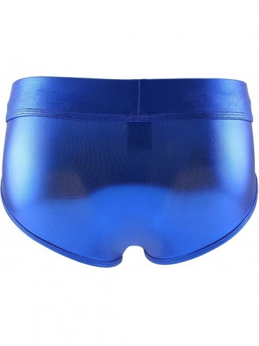 Briefs Men's Shiny Metallic Mini Boxer Briefs Performance Trunks Underpants - Blue - C818ADXQHLN $13.62