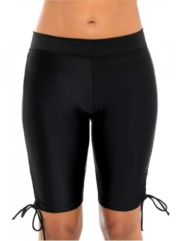 Board Shorts High Waisted Long Swim Shorts for Women UPF 50+ Swim Leggings Black Swim Capri Pants - Black Tie Side - CW18KD3X...