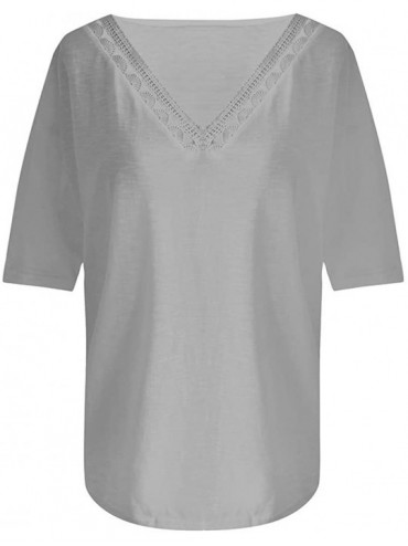 Cover-Ups Womens Summer Short Sleeve T Shirts V Neck Tunic Hollow Out Solid Tops Tees Loose Casual Workout Shirts - Gray - C0...