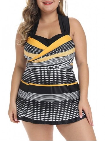 Tankinis Womens Plus Size Tankini Swimdress Two Piece Swimsuit Swimwear with Boyshort - Black - CV18TN65ZKX $65.91