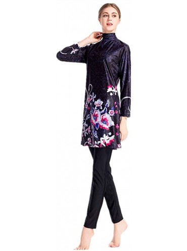 Racing Women Muslim Swimwear Islamic Long Sleeve Burkini Colorful Full Cover Hijab Modest Swimsuit - N8 - C418RI0L55S $40.87