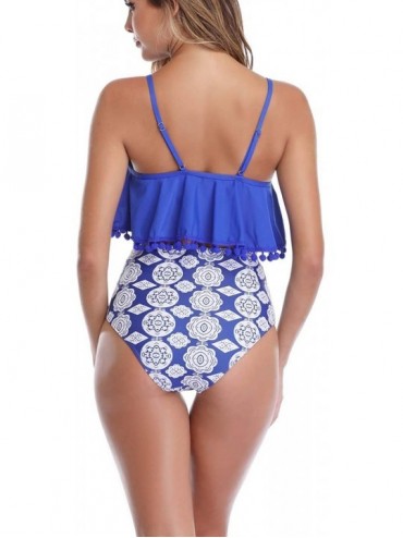 Sets Womens Bikini Swimsuits High Waist Two Piece Ruffled Bathing Suits Set - Blue - CF197AXH0MN $27.34
