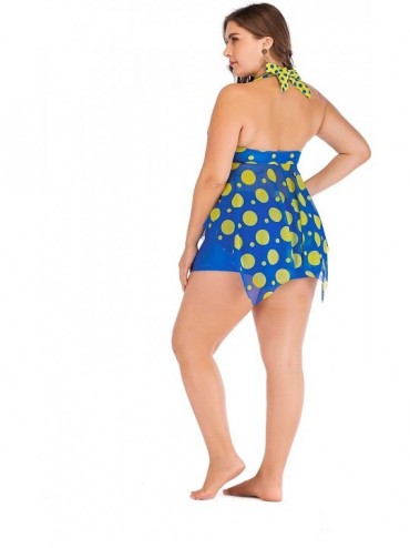 Tankinis Women's Plus Size Peacock Halter Chiffon Swing Top Tankini Swimsuit - Blue - C318HANC8Q0 $18.18