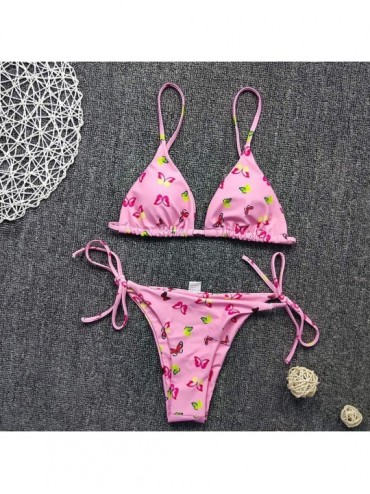 Board Shorts Women's Bikini Butterfly Print Set Swimsuit Two Piece Filled Bra Swimwear Beachwear - A-pink - C0190XHXX75 $15.26