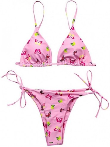 Board Shorts Women's Bikini Butterfly Print Set Swimsuit Two Piece Filled Bra Swimwear Beachwear - A-pink - C0190XHXX75 $15.26