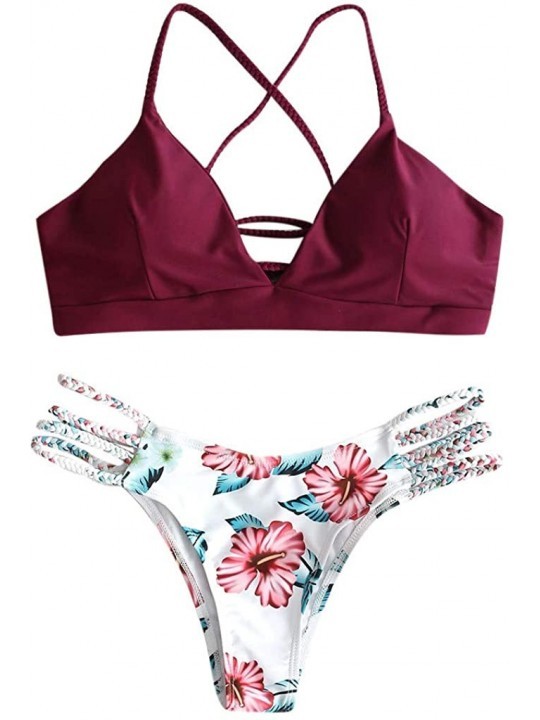 Sets Bikini Swimsuits for Women Two Piece Sunflower Push Up Bikini Padded Bathing Suits Womens Plus Size Swimwears Za wine - ...