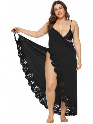 Cover-Ups Womens Plus Size Spaghetti Strap Cover Up Dress Sexy Backless Hollowed-Out Dress XL-XXXXL - Black - CQ18U38YEE9 $48.44