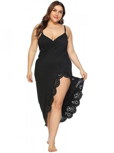 Cover-Ups Womens Plus Size Spaghetti Strap Cover Up Dress Sexy Backless Hollowed-Out Dress XL-XXXXL - Black - CQ18U38YEE9 $25.88